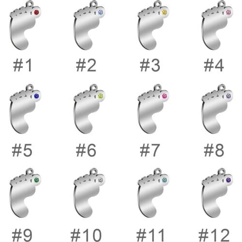 1 Piece Feet Birthstone Charms 304 Stainless Steel Silver Color Cute Feets With Rhinestone Pendants For Necklace Jewelry Making