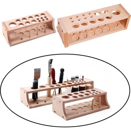 Wood Leather Craft Tool Holder Storage Box Punch Tool Organizer for Leathercraft