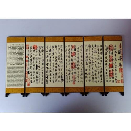 China Collect Exquisite Lacquer PaIntIng Orchid Pavilion Preface Small Folding Screens Handicraft Home Decoration