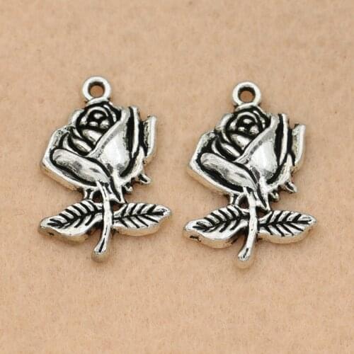 KJjewel Tibetan Silver Plated Retro Style Flower Charms Pendants Fashion Jewelry DIY Jewelry Findings 25X16mm