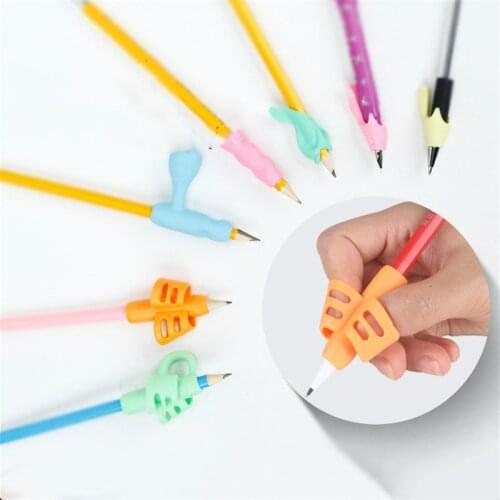 2pc Soft Glue Two-Finger Easy Correction Pen Holder Pen Grip Learning Writing Tool for Students Kids Pencil Trainer Stationary