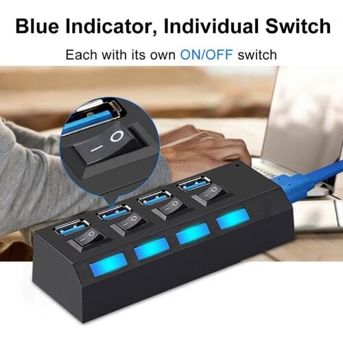 USB 3.0 Hub Adapter Chargers USB Splitter Use Power Adapter Port Multiple Hub Expander Hub 4-ports/7-ports With Switch For PC