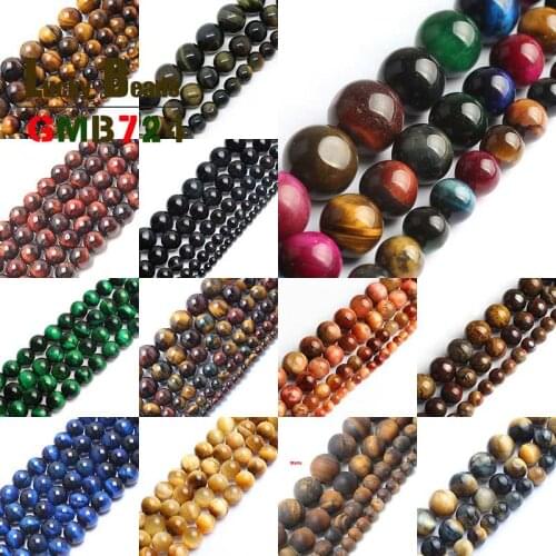 Round Natural Tiger Eye Stone Beads Smooth Loose Bead For Jewelry Making DIY Bracelet Necklace Charm Pick Size 6/8/10mm 15inches