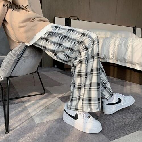 Summer Plaid Casual Pants Men Couples Plus Size S-3XL Simple Harajuku Retro Chic Korean Fashion Streetwear Popular Teen Boys New