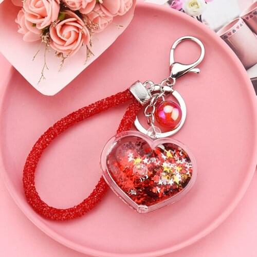 Personality trend acrylic oil in love key chain mobile Sequin quicksand bag accessories car key chain