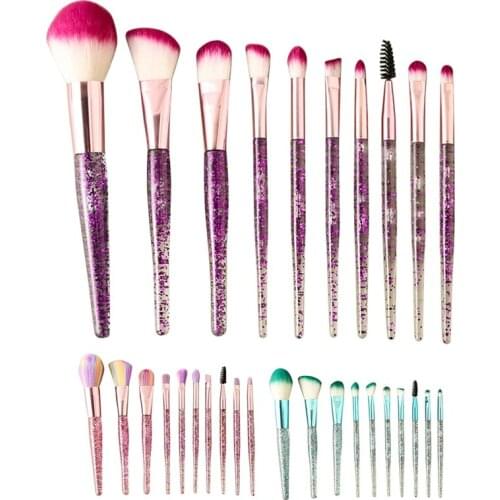 Fashion 10Pcs Makeup Brush Set Glitter Shinny Crystal Blending Power Contour Face Cosmetic Beauty Make Up Tool Set