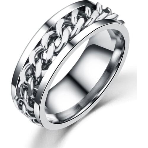 Bohemian Silver Color Titanium Stainless Steel Cocktail Rings Men Punk Statement Chain Finger Rings for Women Metal Jewelry