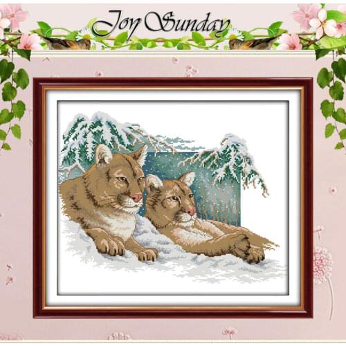 Pumas in the Snow Patterns Counted Cross Stitch 11 14CT animal Cross Stitch Sets Chinese Cross-stitch Kits Embroidery Needlework