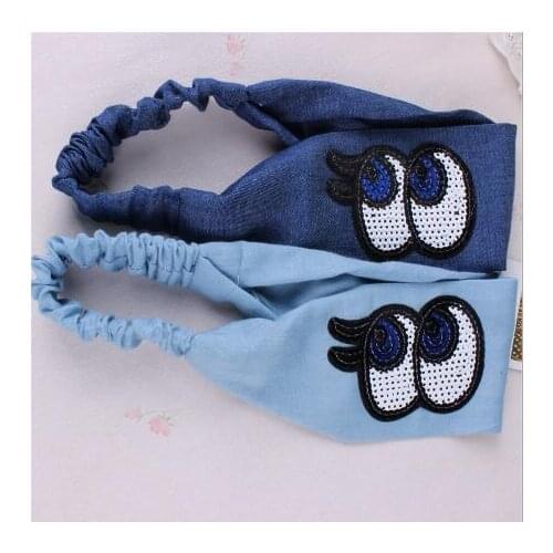 2016 New Cute Fashion Girls Denim Hair Accessories shiny big eyes Hairband Turban Knot Headband Headwrap Bandage