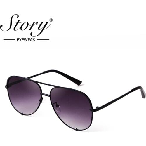 STORY Fashion Trendy Oversized Sunglasses Women Men 2020 Luxury Design Vintage Metal Pilot Gradient Gray Shades Glasses S7020