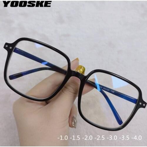 YOOSKE Anti Blue Light Finished Myopia Glasses Oversized Nearsighted Eyeglasses For Women&Men Diopter -1.0-1.5-2.0-2.5-3.0-3.5-4