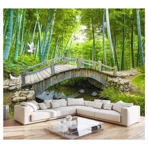 Custom photo wallpaper 3d wallpaper for walls 3 d Wooden bridge, flowing bamboo forest landscape painting wall papers home decor