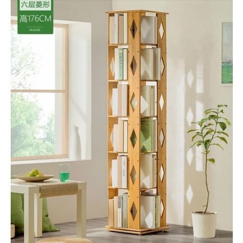 Rotating simple bookshelf storage simple solid wood floor table top living room children students small bookcase