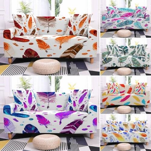 Dustproof Elastic Sofa Cover Colorful Feather Pattern Couch Covers for Living Room Armchair Protector Anti-skidding Chaise Case