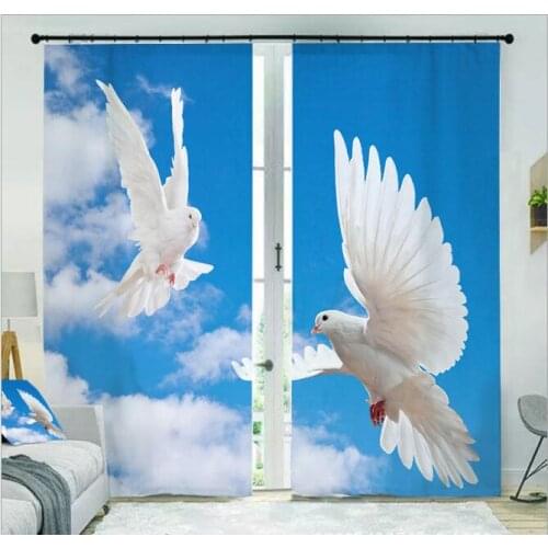 White pigeon curtains under the blue sky 3D Window living room office Bedroom High precision Cortina Drapes Rideaux pillowcase