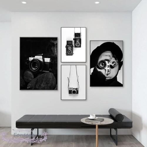Nordic Minimalist Black and White Poster Vintage Camera Man Canvas Painting Modern Wall Art Picture for Living Room Home Decor