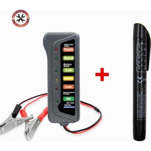 12V Digital Battery Alternator Tester with 6 LED Lights Display Battery Testers with Brake Fluid Tester For Car Motorcycle