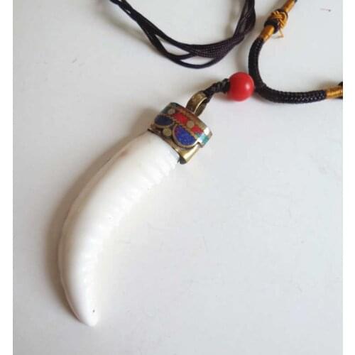 TNL188 Tibetan Necklace For Man Old Naga Conch Shell Big Fang Necklace Male Amulet