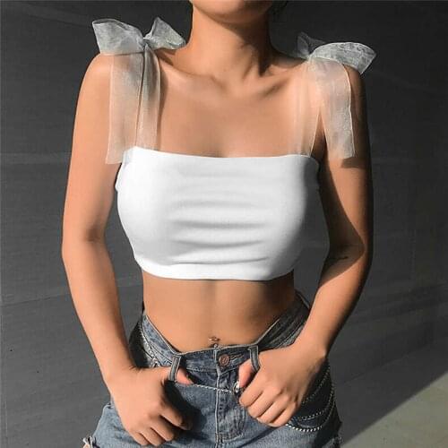 Musuos Sexy Summer Vest tops Ladies Lace shoulder Tie-up Slim Strapless Tube Crop tops Women Backless Club Streetwear Tank tops