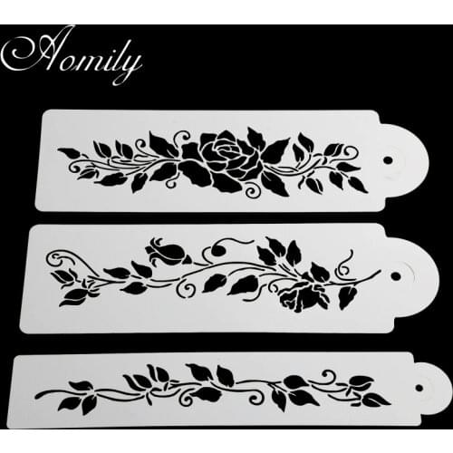 Aomily 3pcs/Set Plastic Cane Leaves Cake Stencil Airbrush Painting Art Mold Fondant Molds DIY Cake Mousse Brim Decorating Tool