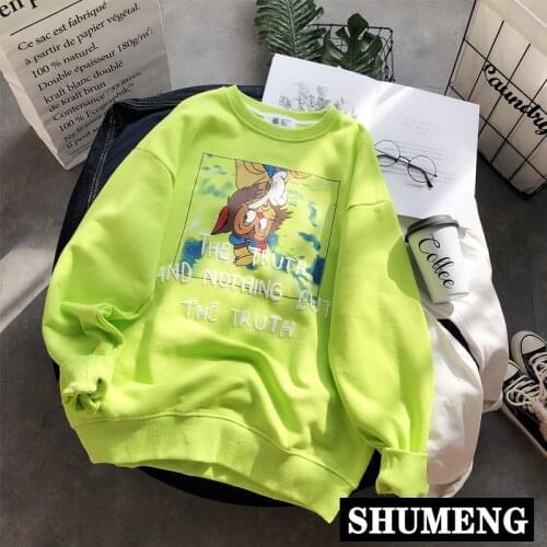 Ulzzang Super Fire Women Letter Print Cotton Hoodie Coat Oversize Loose Pullover Shirts Female Cartoon Casual Sweatshirt Hoodie