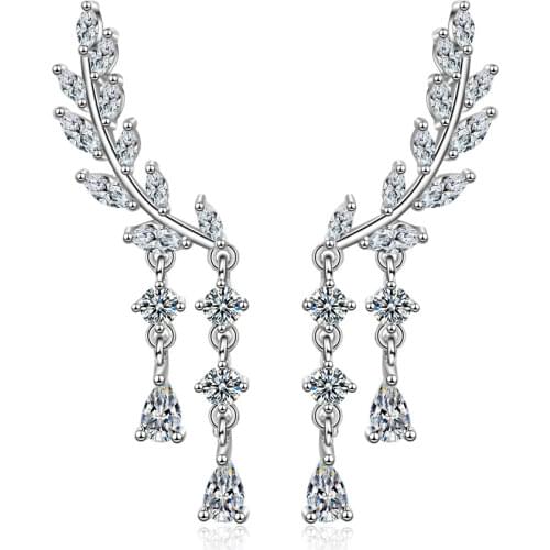 Dreamhonor Fashion 925 Sterling Silver Crystal Zircon Wings Stud Earrings Women Exquisite Girlfriend Jewelry Accessories