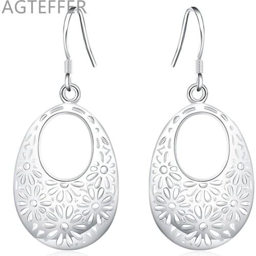 AGTEFFER 925 Sterling Silver Hollow Flower Drop Earring For Women Wedding Engagement Party Fashion Charm Jewelry