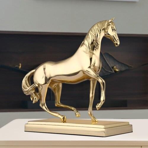 Golden Horse Statue Brass Figurine Copper Horse Decoration Home Deco Ornament Desktop Sculpture Collectable Gold Finish Gift