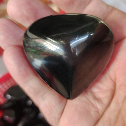 1pcs 4-5cm 6-7cm Natural black obsidian heart shape bowl Hand Carved Healing Crystal home decoration for gifts
