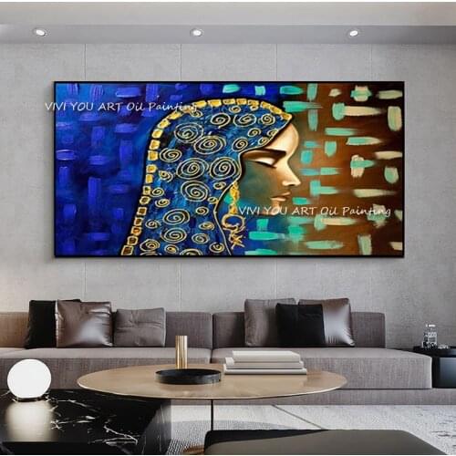 100% Handmade Colorful Africa Women Oil Painting Large Size Abstract Mouth Portrait Canvas Wall Art for Living Room Decoration