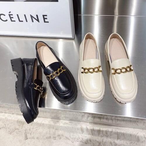 2021 summer new fashion small leather shoes cow leather thick sole British style