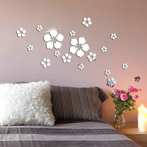 18 Pcs Bauhinia Flower Petals Acrylic Mirror Stickers Wall Sticker Home Decoration Living Room Bathroom Decor