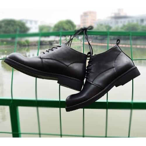 Mid-top Mens Boots Business Casual Leather Big Head European Version Short Boots High-top Cow Leather Retro Barber Dress Boots