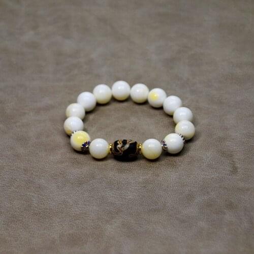 Tibetan old agate DZI beads 12mm gold enamel beaded string bracelet lotus pattern lady amulet bracelet Free Shipping
