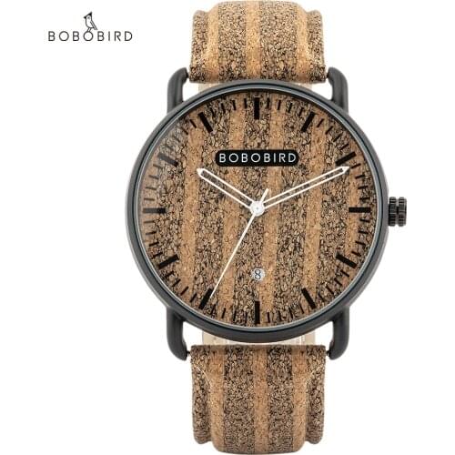 BOBO BIRD Couple Cork Watch Leather Wood Japanese Quartz Movement Wristwatch Clock Relogio Masculino Gift Box Support Dropship