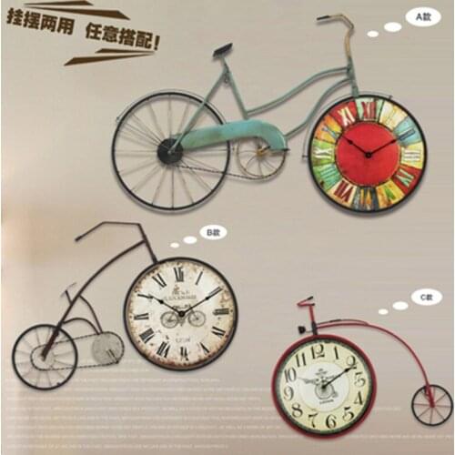 Retro American Living Room Bedroom Creative Bicycle Wall Clock Personality Decoration Clock Wall Decoration Mural