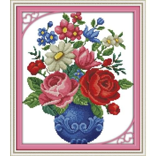 Flowers vase Cross Stitch Kit Home Decore 11CT Fabric 14CT Canvas DMC Embroidery Needlework Holiday gifts Cross-stitch set