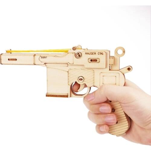 C96 Broomhandle Rubber Band Gun Toy 3D Wooden Puzzle Kit Mechanical Model Laser Cutting Building Assembly Toy Brain Teasers