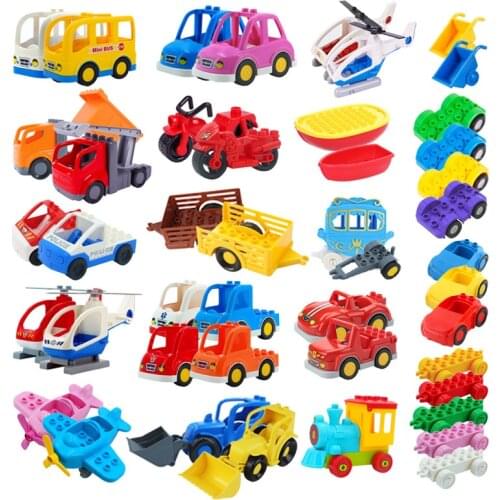 Trailer Car model Airplane Big Building Blocks Vehicle Accessory Compatible Classic Assemble Bricks Children DIY Toys Girl Gift