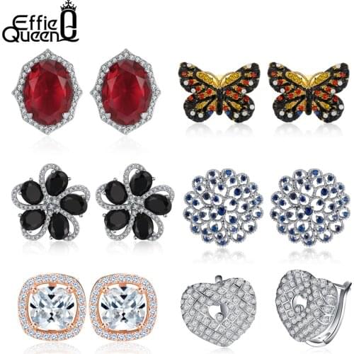 Effie Queen Stud Earrings For Women With Shinny Zircons Pink Yellow Green Crystal Round Earring Tetris Brincos Jewelry DE209
