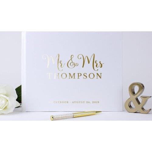 Personalized any language Wedding Guest Book, birthday Gold Foil Guestbook, Custom Mr Mrs Wedding Sign in Book, Wedding Albums