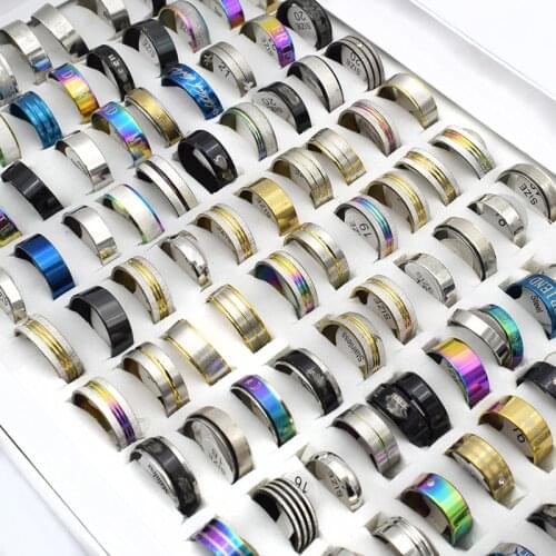 Wholesale 10 Pieces Mix Style Stainless Steel Rings For Men And Women Round Bulk Punk Statement Rings Jewelry