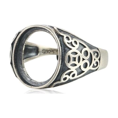 Ring Setting for 12x14mm Oval Cabochons Antique Style Ring Blank Thai Sterling Silver Adjustable Ring Base SR0239