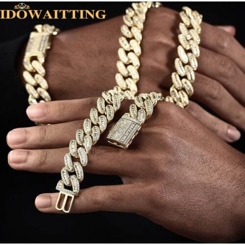 Iced out 14MM Big heavy Miami cuban link chain necklace micro pave baguette 5A cz hip hop chains iced out mens boy jewelry