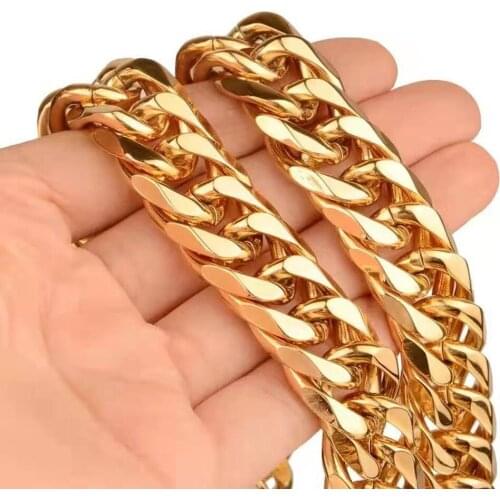 Men Women Stainless Steel Round Cuban Link Necklace Punk Hip Hop Plated Gold Long Chain Gift Wholesale