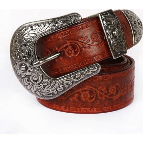 Mens Belt Real Cowhide Belt 100% Genuine Leather Pin Buckle Belt Mens Carved Belt Ethnic Style Belt