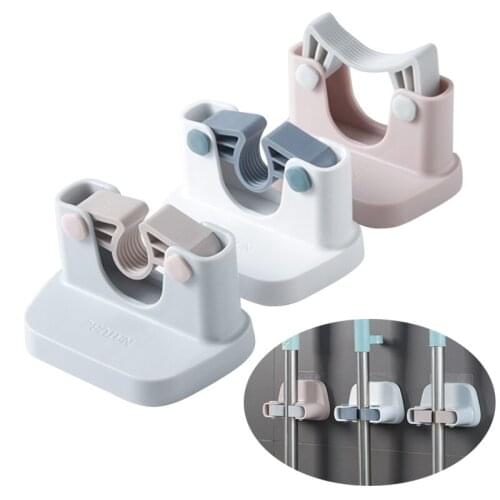 Adhesive Mop Holder Hook Brush Broom Organizer Hanger Wall Mounted Bathroom Kitchen Accessory