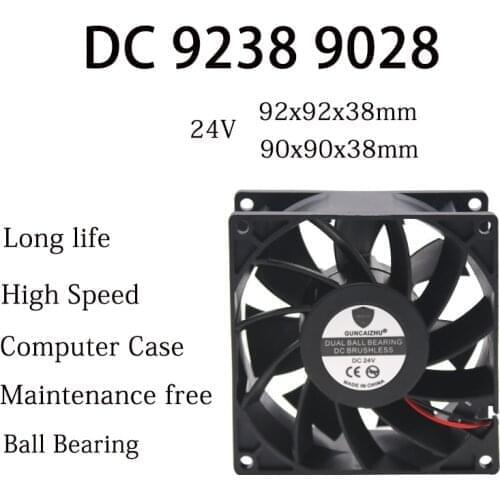 NEW DC 9238 9038 Fan 24V 92x92x38MM Maintenance free Ball Bearing Frequency converter 5500RPM 0.6A Cooling fan with 2pin