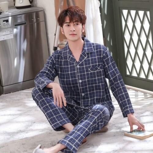 Hot 100% Cotton Long Sleeve Pajamas 2 Piece Set Fashion Star Moon Men and Women Sleepwear Large Size Casual Plaid Home Costumes