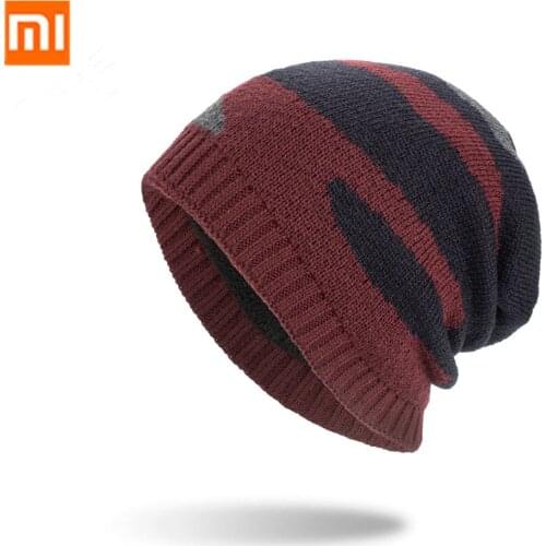 XiaoMi plush long hat comfortable, warm, soft and skin-friendly three-color striped knitted woolen cap autumn and winter